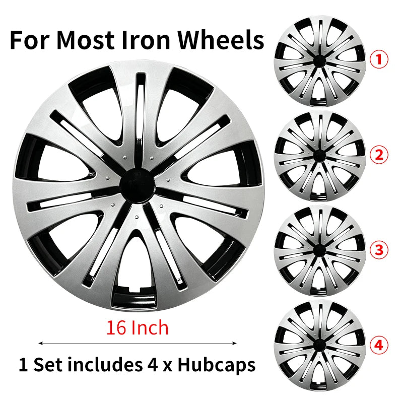 4PCS Hubcaps 16 Inch Full Coverage Shield Style Wheel Cover Cap Design for Most Car Iron Automobile Full Rim Cover Accessories