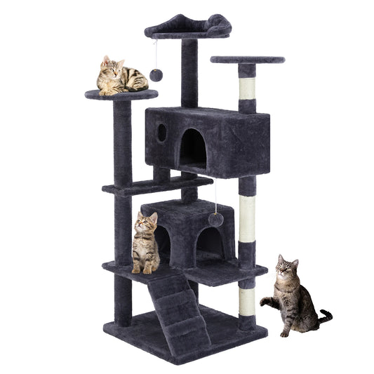 JHK 54in Tall Multi-Level Cat Tree Tower for Indoor Pet Furniture Stable Kitty Play House with Sisal Scratching Post for Home