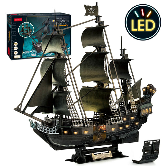 CubicFun 3D Puzzles Ship from PL/US/RU LED Flying Dutchman Pirate Ship Model Queen Anne Revenge Sailboat Titanic Ship Jigsaw