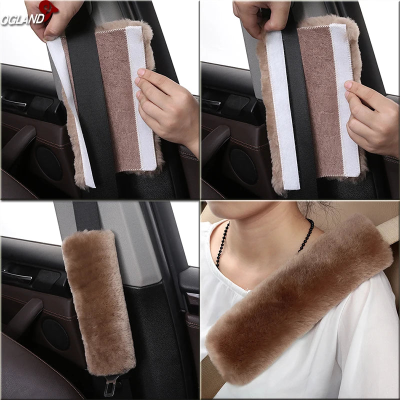 Real Sheepskin Wool Car Seat Safety Belt Pad Cover For Car Accessory Neck Shoulder Strap Cushion Pillow Automobile AU Merino Fur