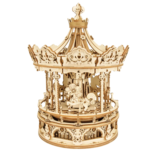 Robotime 3D Wooden Puzzle 336pcs Rotatable DIY Romantic Carousel Game Gift for Children Kids Adult AMK62 Assembly Music Box Toy