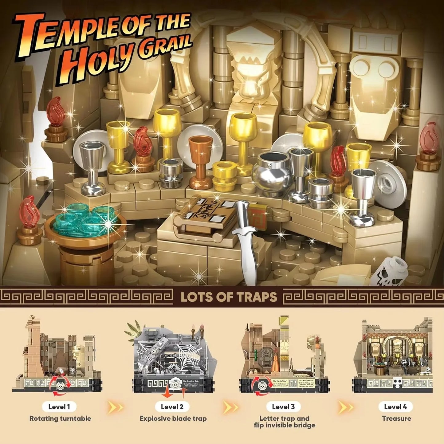 2388PCS Modular Building MOC Raiders of the Lost Ark Temple of the Holy Grail Model Building Blocks Brick Toys for Children Gift