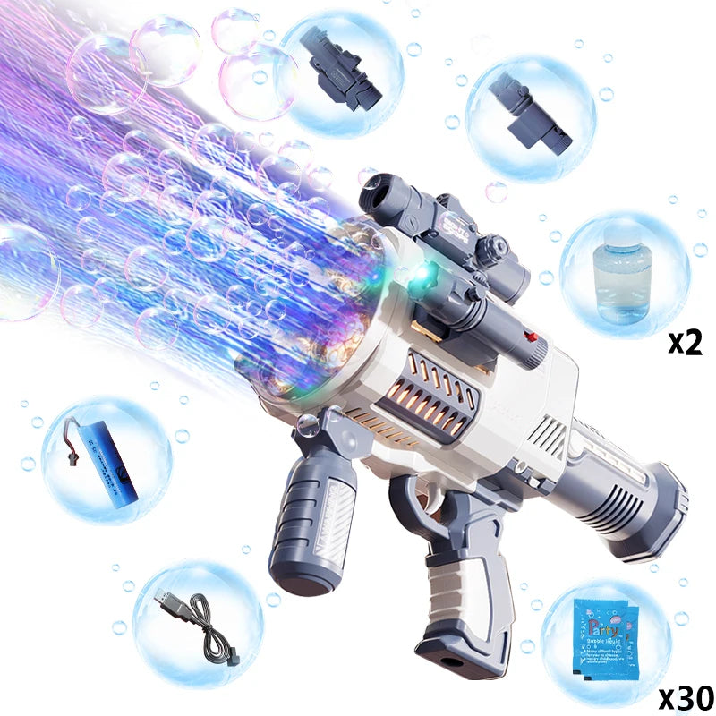 Rechargable Automatic Bubble Machine Gun, No Dip Automatic Bubble Machine With Colorful Lights, 10000+ Bubbles, Suitable For Chi