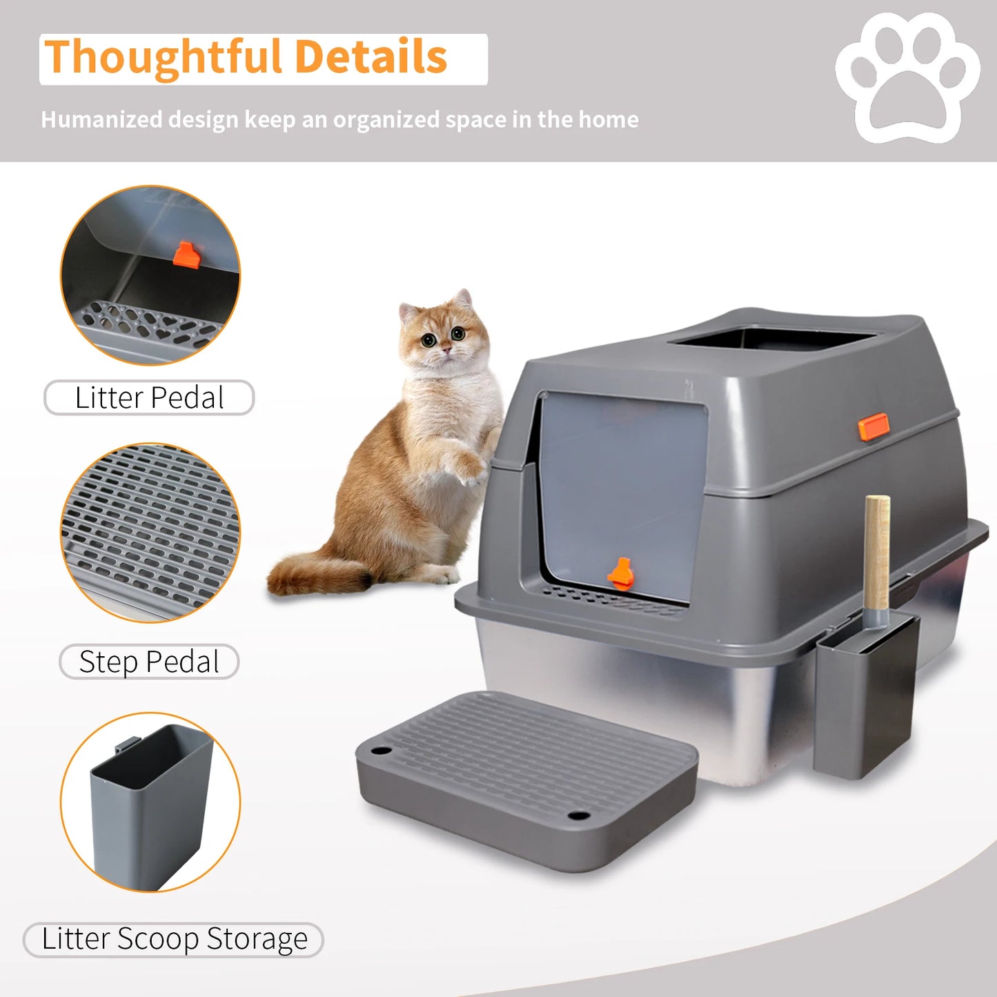Bingopaw Cat Litter Box with Lid, Enclosed Potty, Large Top Entry Anti-Splashing Toilet, Easy to Clean Including Litter Scoop