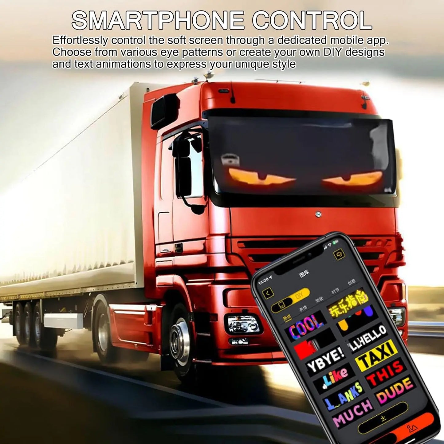 Devil's Eyes Car Windshield LED Matrix Pixel Panel Eyes LED Flexible Glowing Flashing Eyes Window Car Stickers Truck Accessories