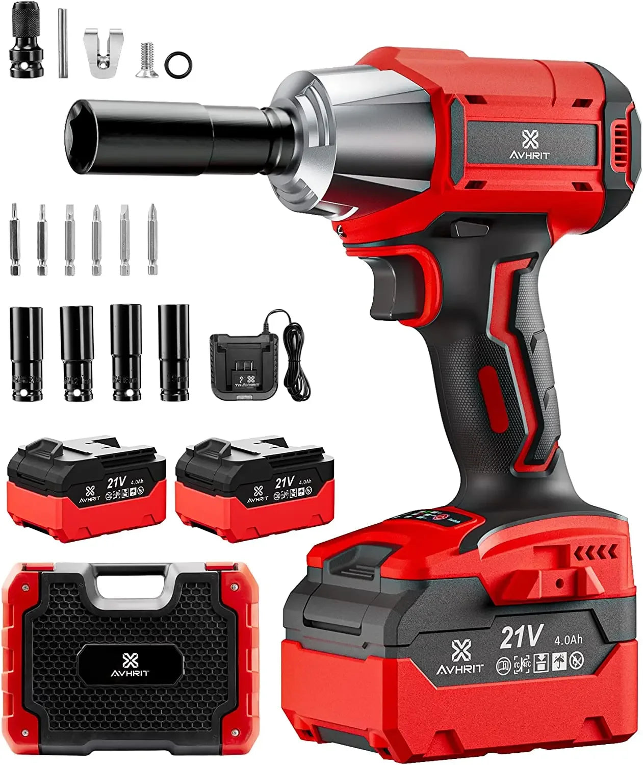 Brushless 1/2" 4.0Ah Heavy Duty Electric Impact Wrench 650N.M Ratchet Nut Gun Cordless For Cay Tyre Wheel Removal Electric Tools