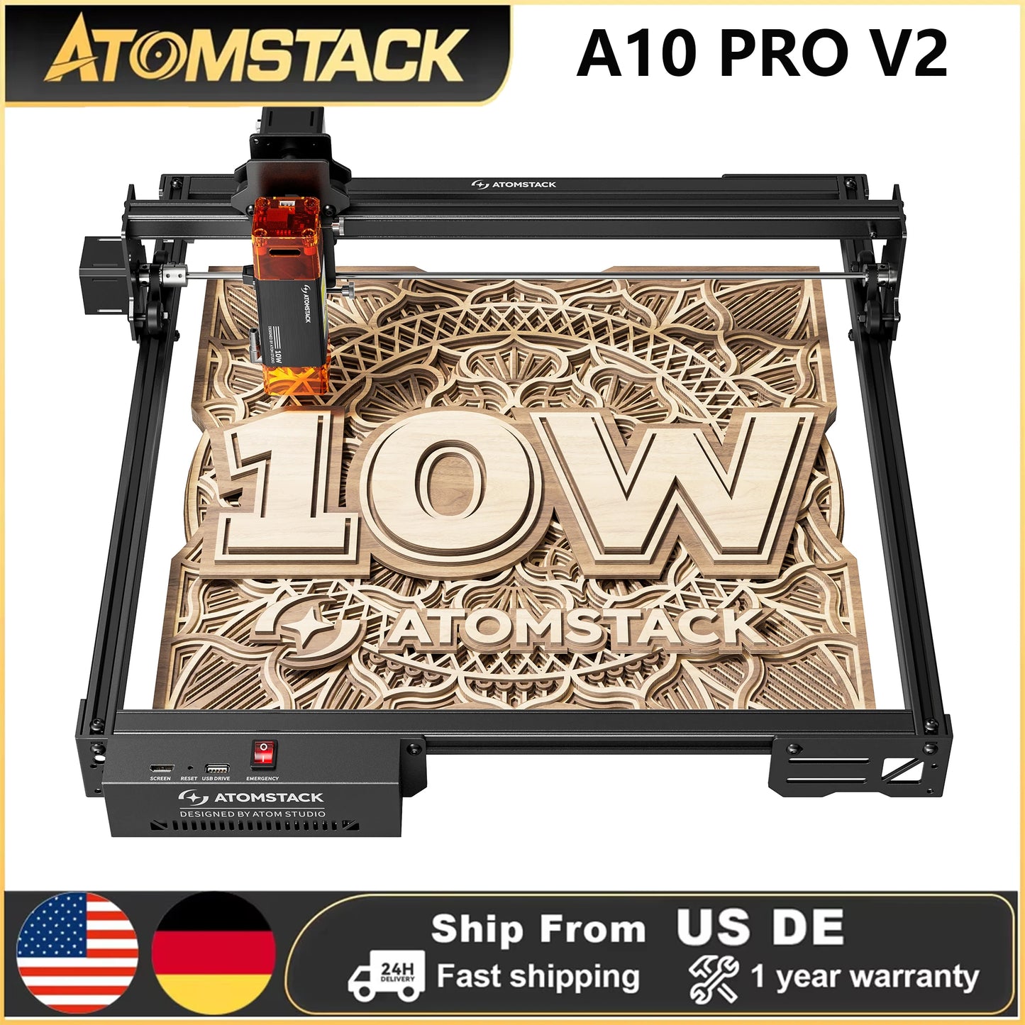 Atomstack A20 Pro V2 Laser Engraver 20W Quad Laser Cutter For Metal Acrylic Wood Glass Engraving Area 400x365mm