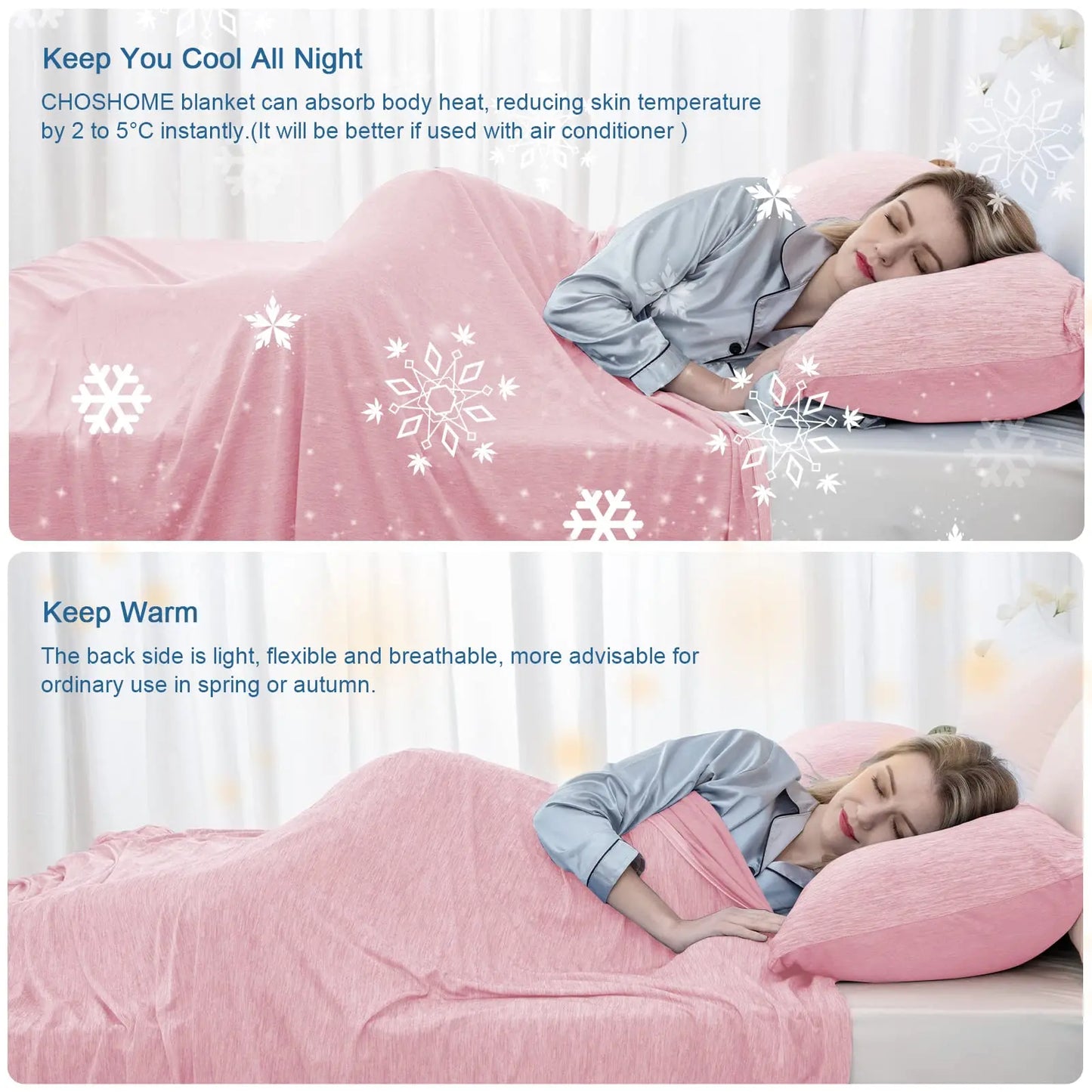 Orhopui Cooling Blanket for Hot Sleepers Lightweight Summer Cold Thin Blankets for Sleeping, Hot Flashes Night Sweats,Pink