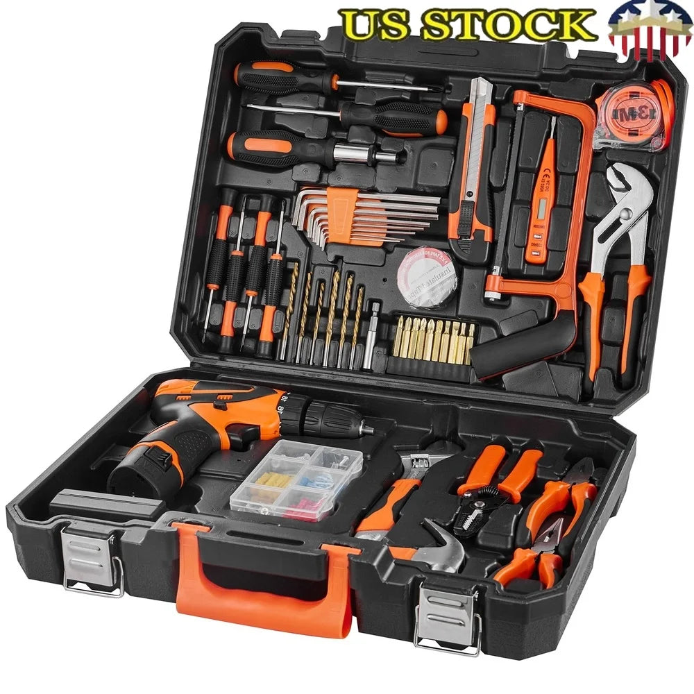146 Piece Tool Kit Set Electric Drill Household Repair Tools Ergonomic Durable Steel Construction Portable Case DIY Projects