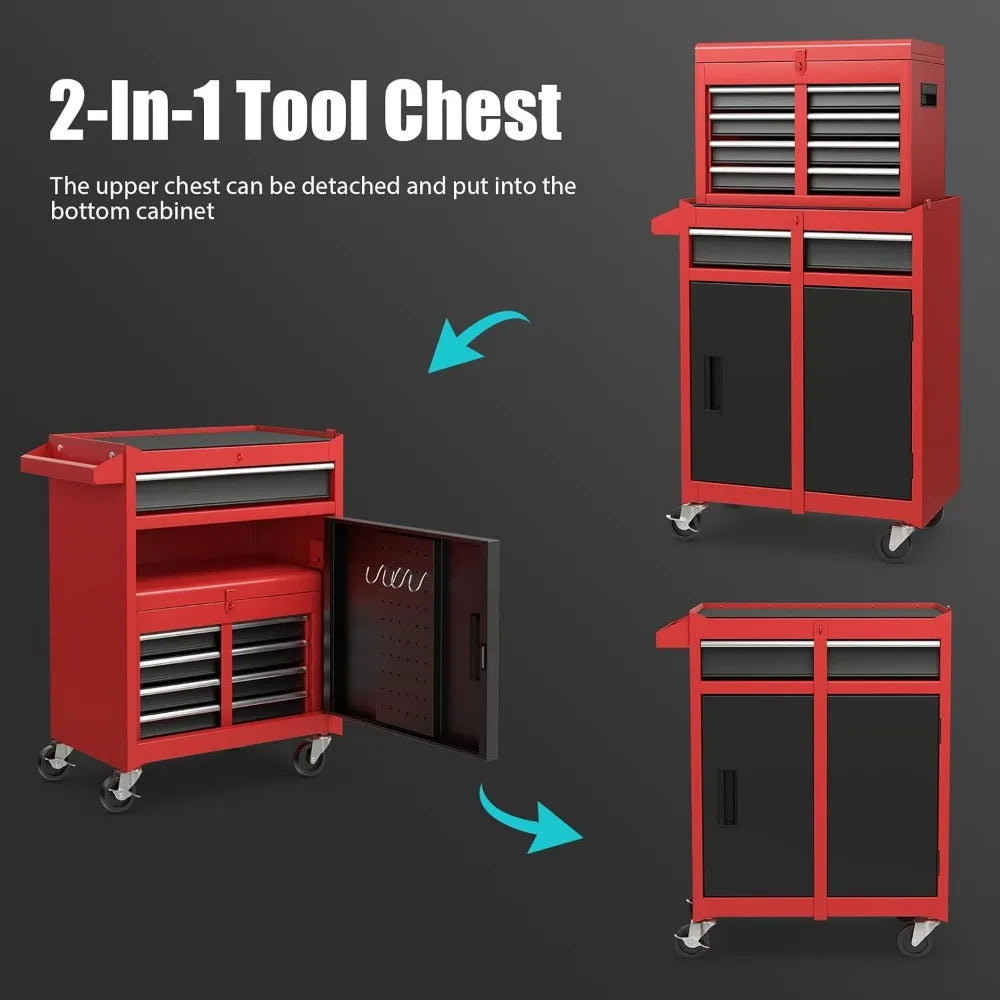 Rolling Tool Chest, 5-Drawer Tool Storage Cabinet with Wheels, Adjustable Shelf & Anti-Slip Liner, Tool Box Organizer for Garage