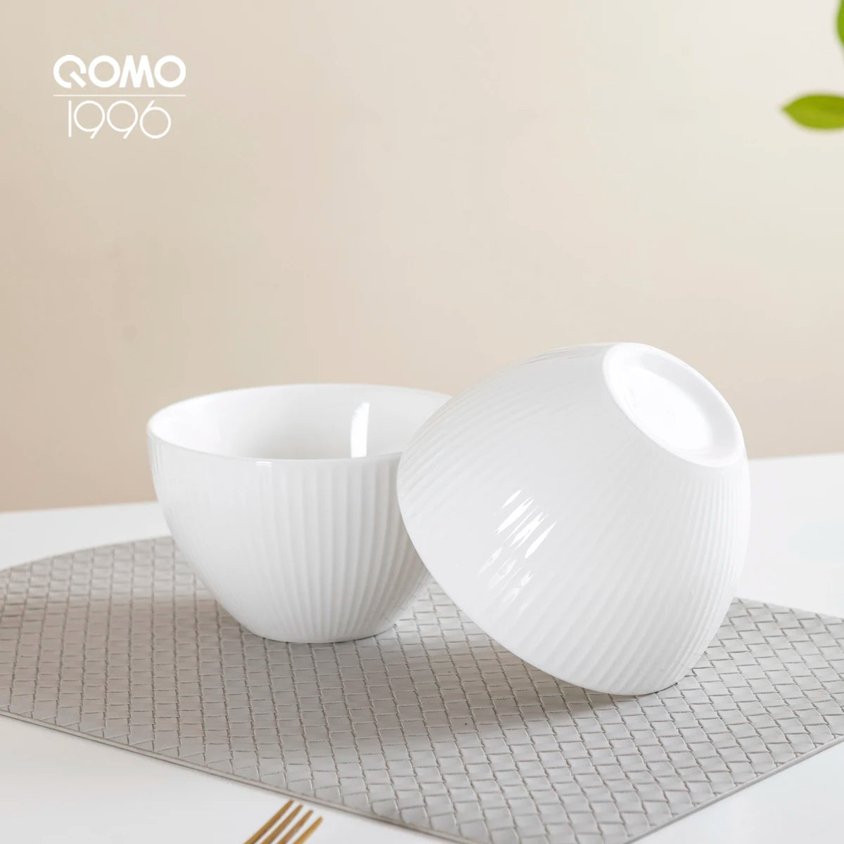 QOMO 24/36/48 Piece White Porcelain Dinnerware Set with Dessert Plate,Dinner Plate,Cup,Bowl Tableware Set