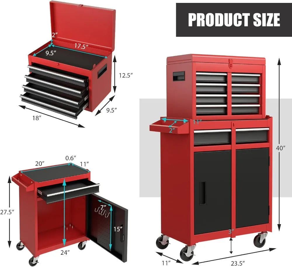 Rolling Tool Chest, 5-Drawer Tool Storage Cabinet with Wheels, Adjustable Shelf & Anti-Slip Liner, Tool Box Organizer for Garage