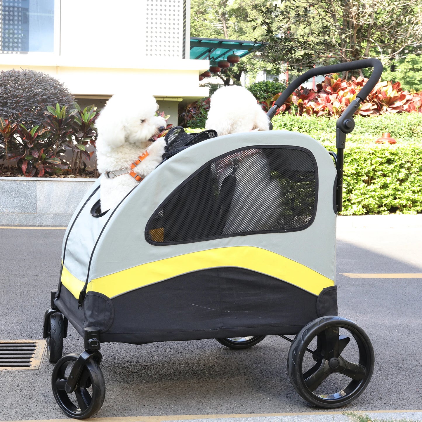 Pet Stroller for 2 Dogs, Zipper Divider and Wheels, Folding Dog Jogger, Wagon, Travel Carriage
