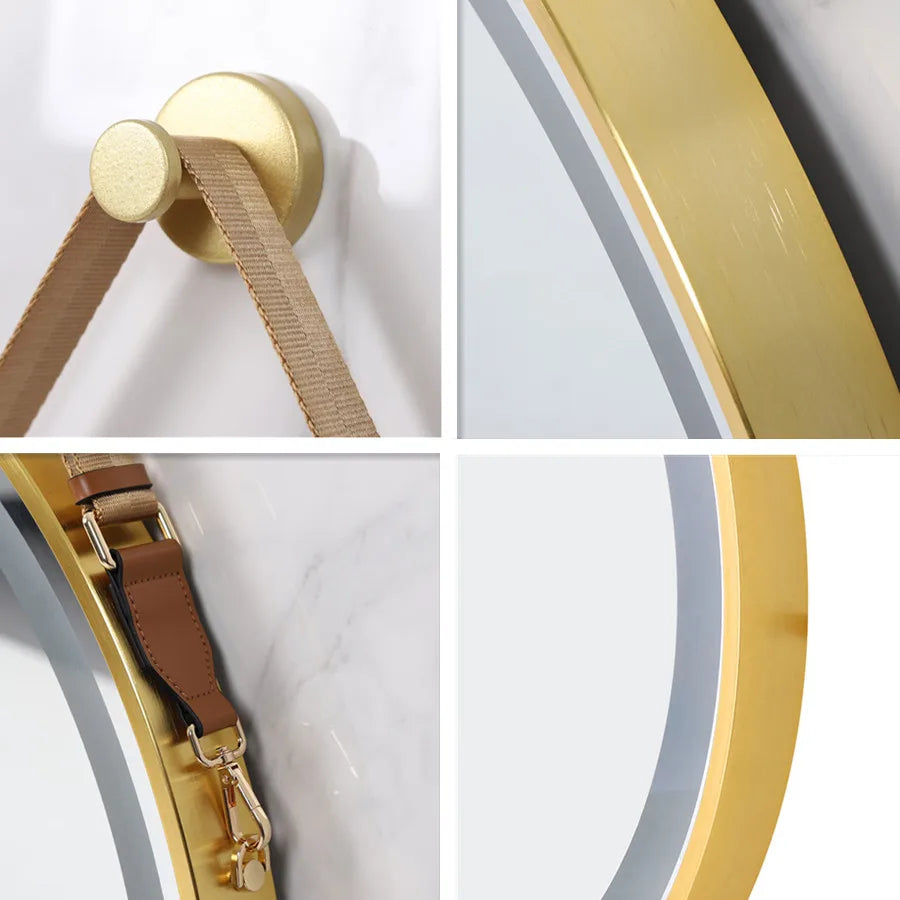 LUVODI Bathroom Light Mirror Round Black Gold Frame Bathroom Dimmable Fogless Mirror with Detachable Rope