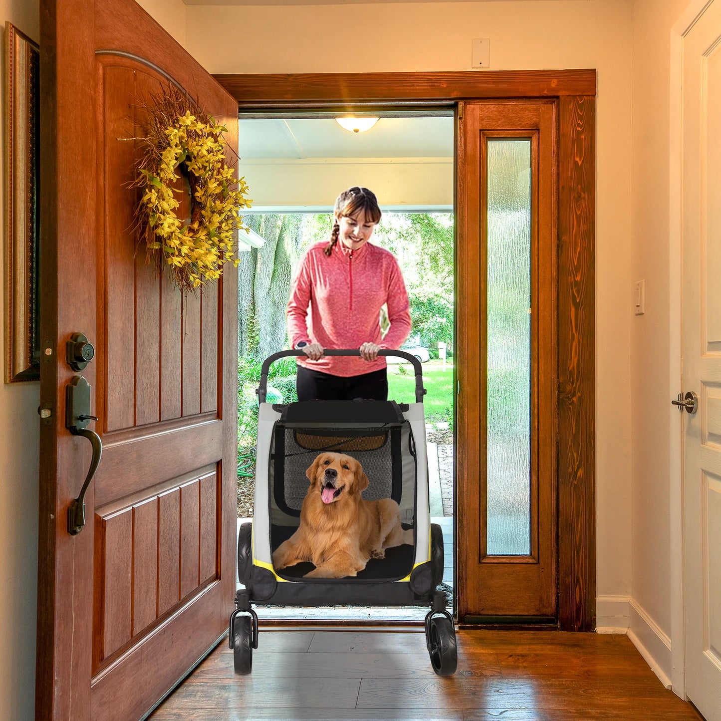 Pet Stroller for 2 Dogs, Zipper Divider and Wheels, Folding Dog Jogger, Wagon, Travel Carriage