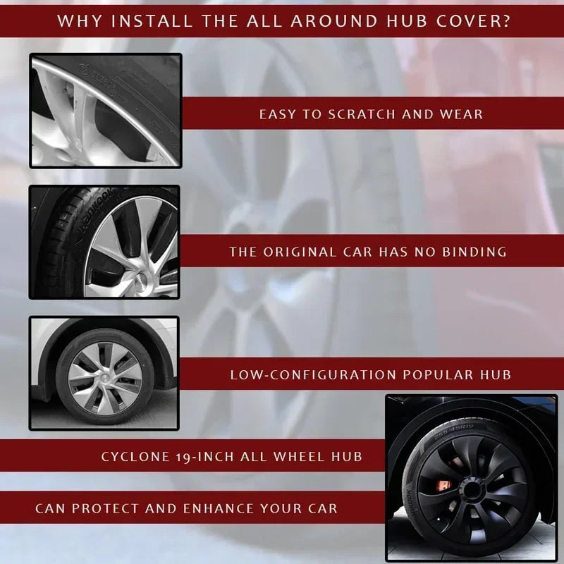 4PCS Wheel Cover for Tesla Model Y 19 Inch Hubcap Performance Replacement Wheel Cap Automobile Full Cover Accessories 2018-2024