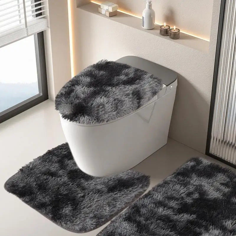 3pcs Bathroom Rug Set Bathroom Tie Dye Mat Toilet Soft Non Slip Rug Shower Carpets Toilet Lid Cover Floor Mats Set Washable