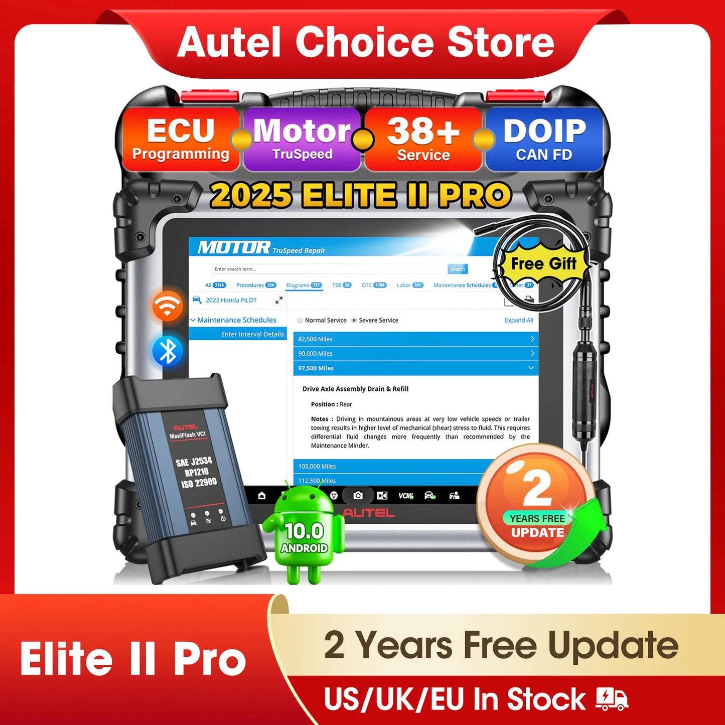 Autel Maxisys Elite II Pro Car Diagnostics Tool J2534 ECU Programming ECU Coding Motor TruSpeed CAN FD/DoIP PK MK908P Elite 2