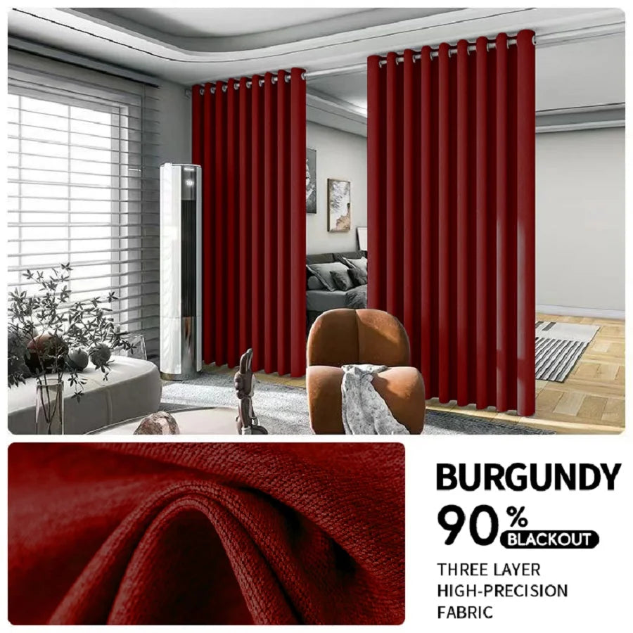 2PCS Room Divider BlackOut Curtain for Living Room, Noise Reduction Curtain with Anti-Rust Grommet Top Blackout Curtain