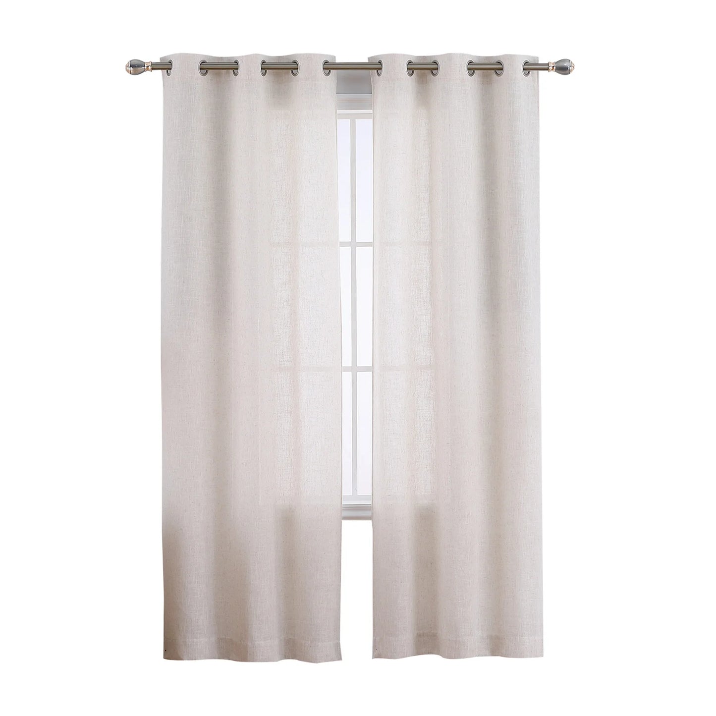 2 pcs Natural Linen Blend Textured Semi-Sheer Grommet Window Curtain Panels for Living Room Bedroom Curtains, 37 x 63 Inch