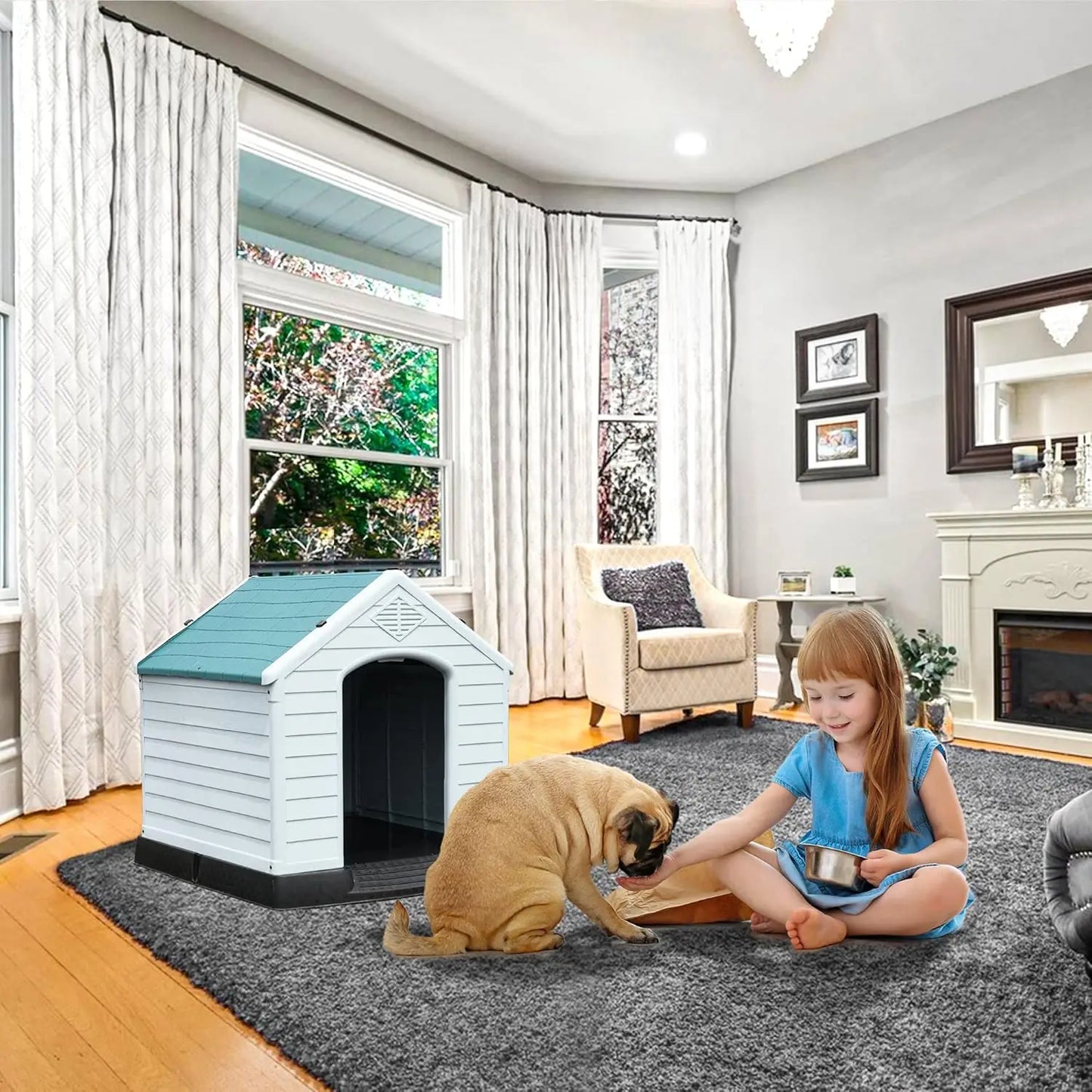 28.5'' Plastic Dog House Outdoor Indoor Doghouse Puppy Shelter Water Resistant Easy Assembly Sturdy Dog Kennel with Air Vents