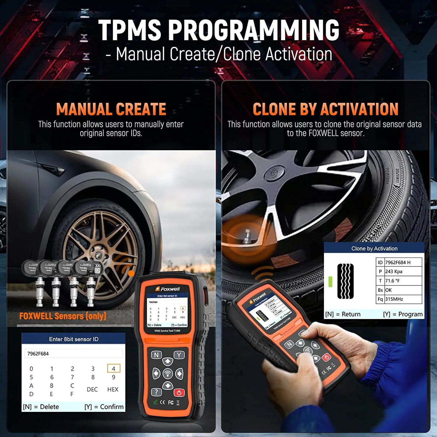 FOXWELL T1000 TPMS Relearn Activation Tire Pressure Monitoring Sensor Programming Car TPMS Reset Diagnostic Scan Tool