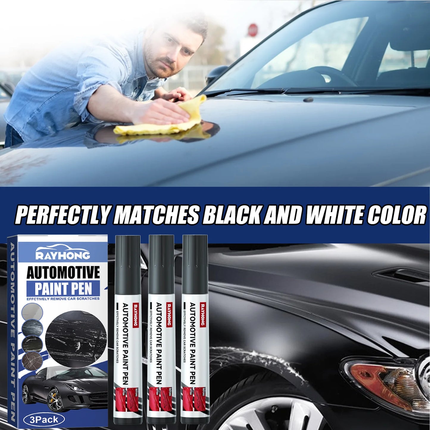Rayhong  White/Black Car Remover Scratch Repair Paint Pen Touch Up Pen Repair Maintenance Paint Care Automobile Accessories