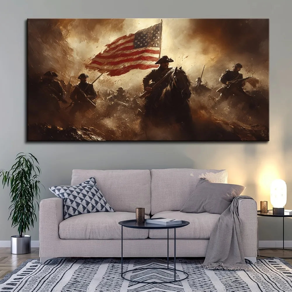 1.5 inch thick pine solid wood frame, American Revolutionary War theme, oil on canvas wall art poster, suitable for living room