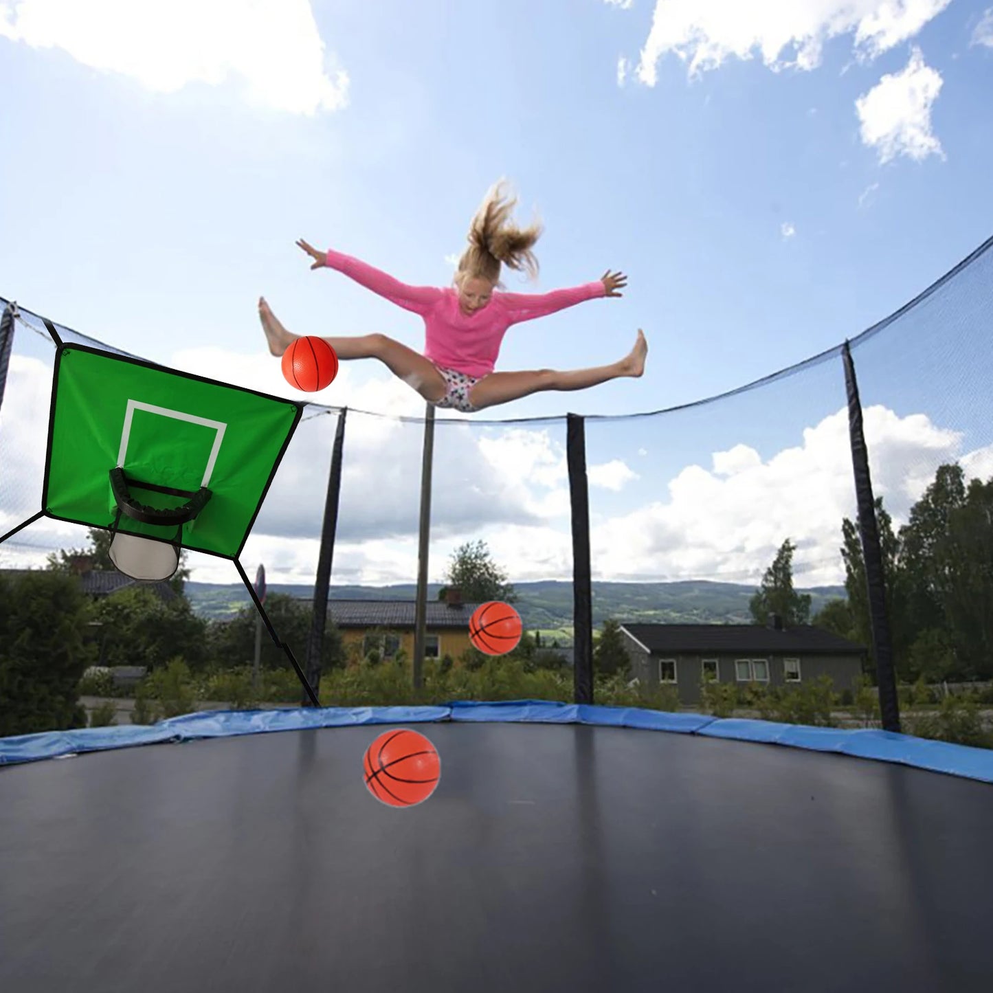 1 Set Trampoline Basketball Hoop with 3 Mini Balls And Pump Weatherproof Easy to Assemble Kids Entertainment Sport Trampoline Ac