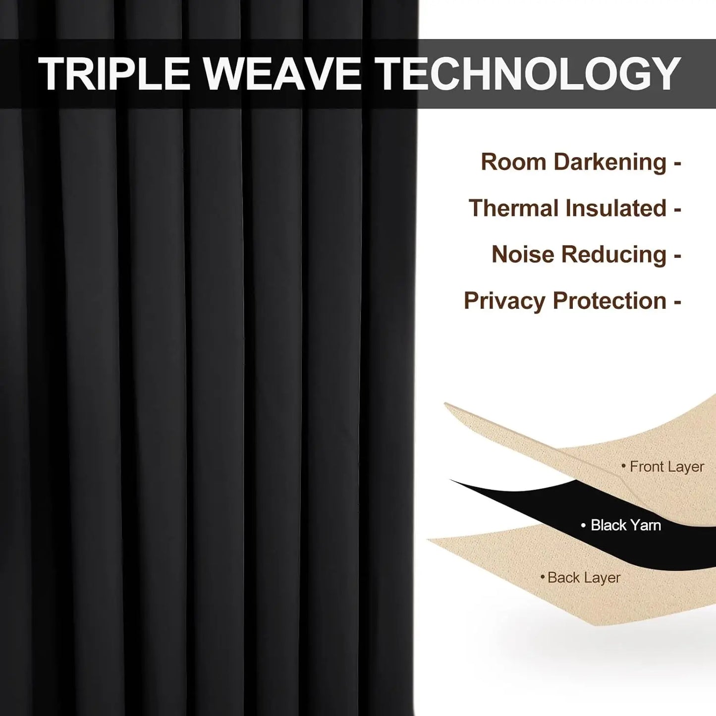 2PCS Room Divider BlackOut Curtain for Living Room, Noise Reduction Curtain with Anti-Rust Grommet Top Blackout Curtain