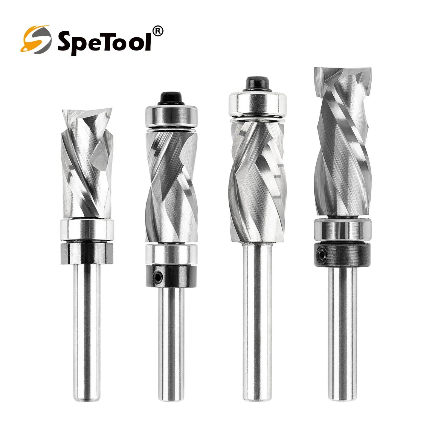 SpeTool 1pc Bearing Compression Spiral Flush Trim Router Bit, Solid Carbide Template Router Bit fo Pattern Work Woodworking Tool