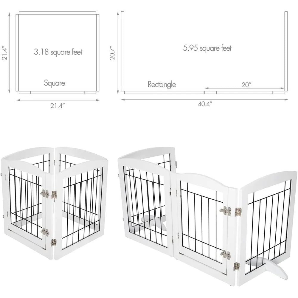 Freestanding Dog Gate with Walk Through Door Pet Safety Fence Stairs Doorways Indoor Use Multi-Panel Design Pet Playpen