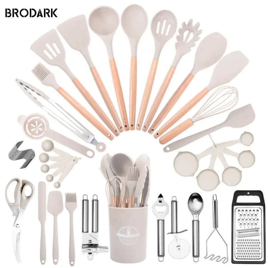 44pcs Premium Silicone Kitchen Utensil Set With Wooden Handles