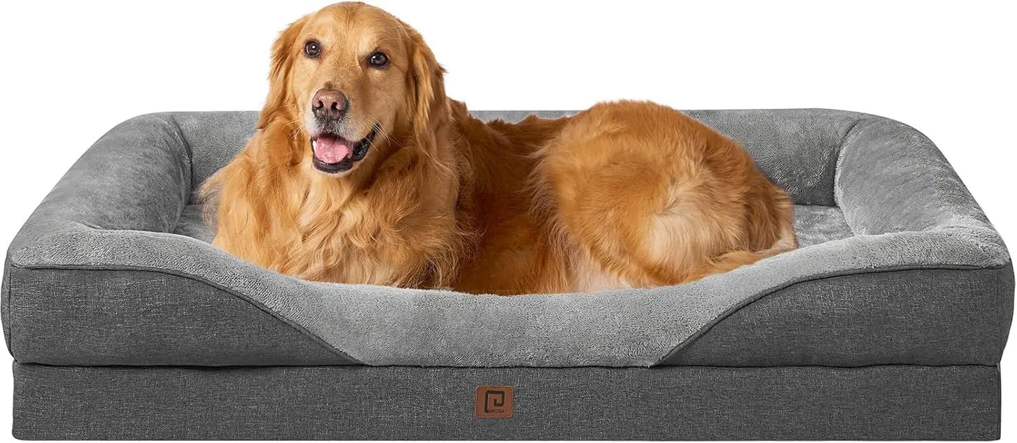 42x30x7.5 Inch Grey XL Memory Foam Dog Bed - Orthopedic Sofa with Sides, Waterproof Liner & Washable Removable Cover