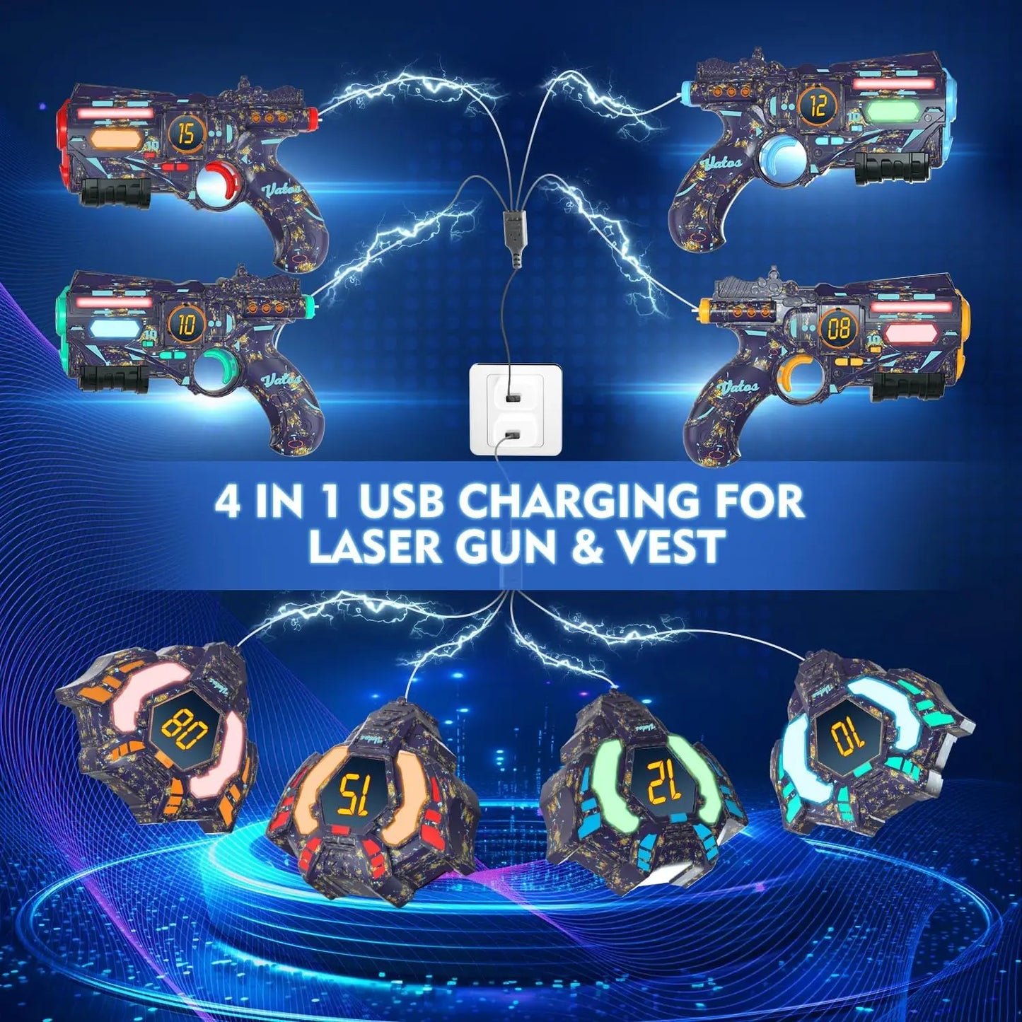 VATOS Rechargeable Health-value Data SYNC Laser Tag Gun Infrared Laser Tag Sets 4 Vest Glowing Light Lazer Tag Game for Adults f