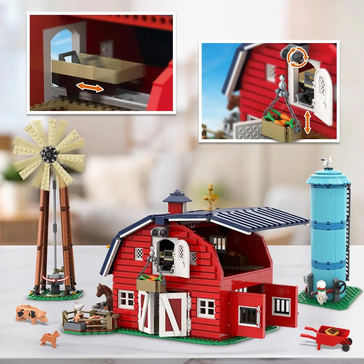 Farm Barn Building Set with Light-with Windmill Tractor Horse Animals Big Barn Construction Toy Brick Kit for Adults Teens 8+