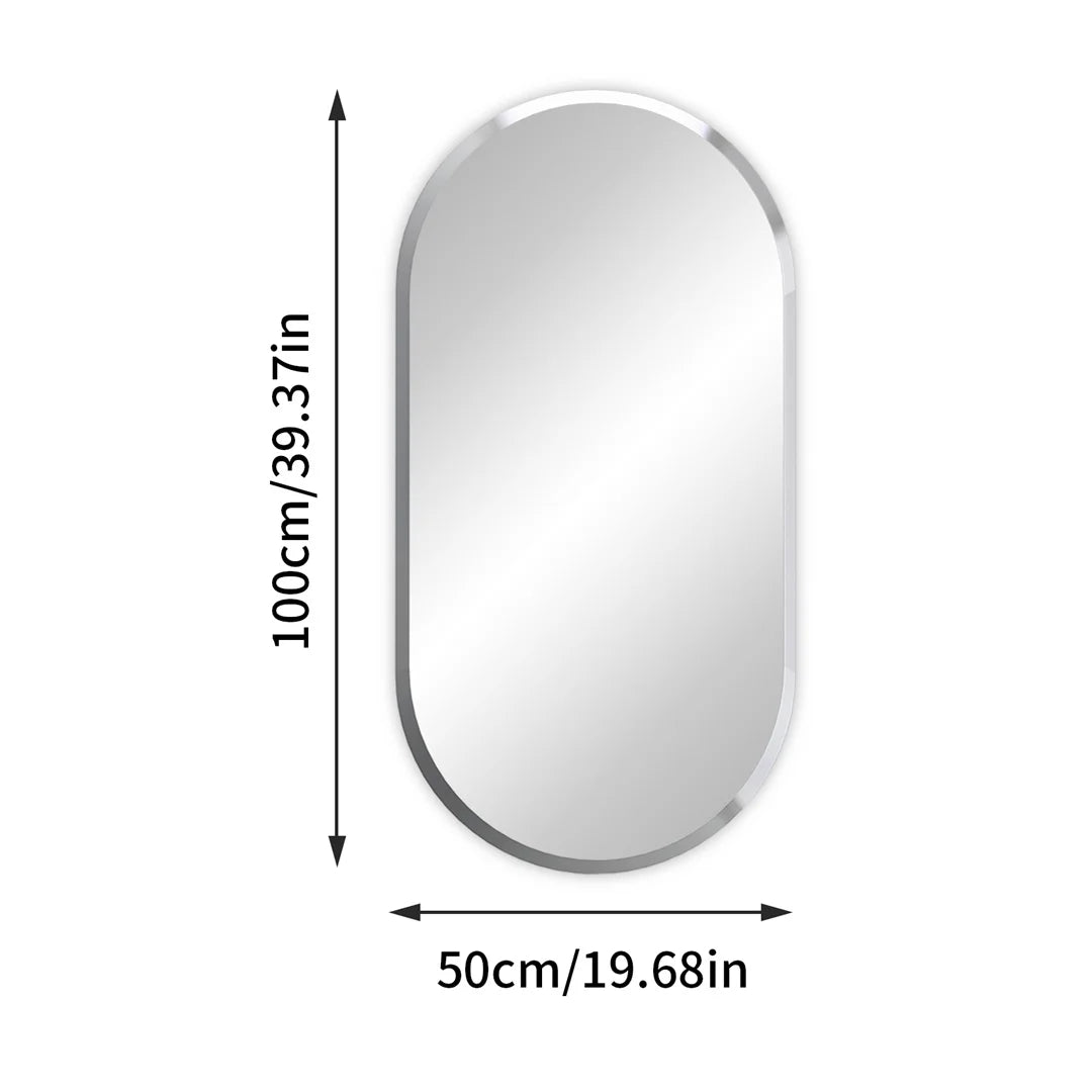 LUVODI Frameless Long Oval Vanity Mirror Beveled Edge Silver Glass Wall Decor
