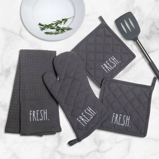 Fresh Kitchen Towel, Oven Mitt & Potholder Kitchen Set, Gray