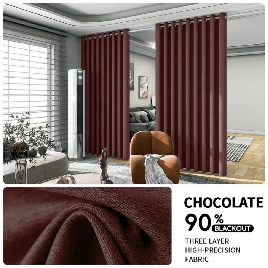 2PCS Room Divider BlackOut Curtain for Living Room, Noise Reduction Curtain with Anti-Rust Grommet Top Blackout Curtain