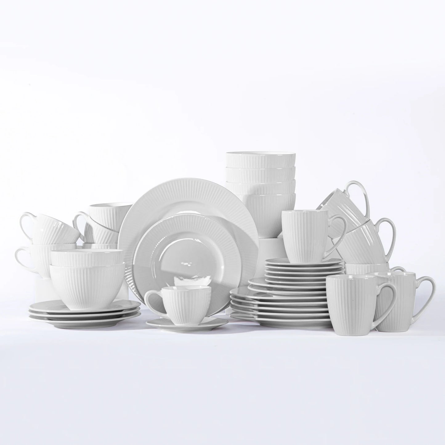 QOMO 24/36/48 Piece White Porcelain Dinnerware Set with Dessert Plate,Dinner Plate,Cup,Bowl Tableware Set