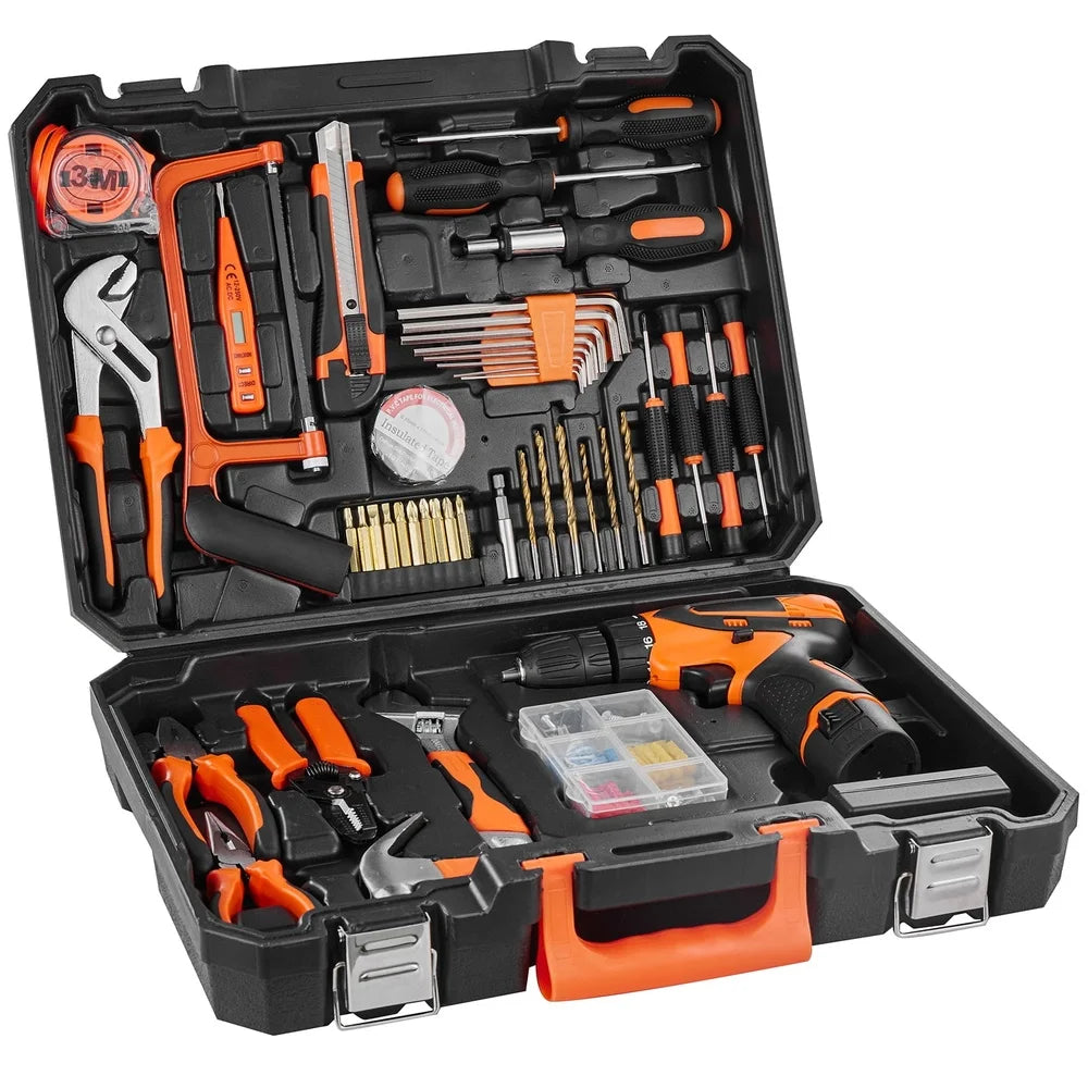 146 Piece Tool Kit Set Electric Drill Household Repair Tools Ergonomic Durable Steel Construction Portable Case DIY Projects