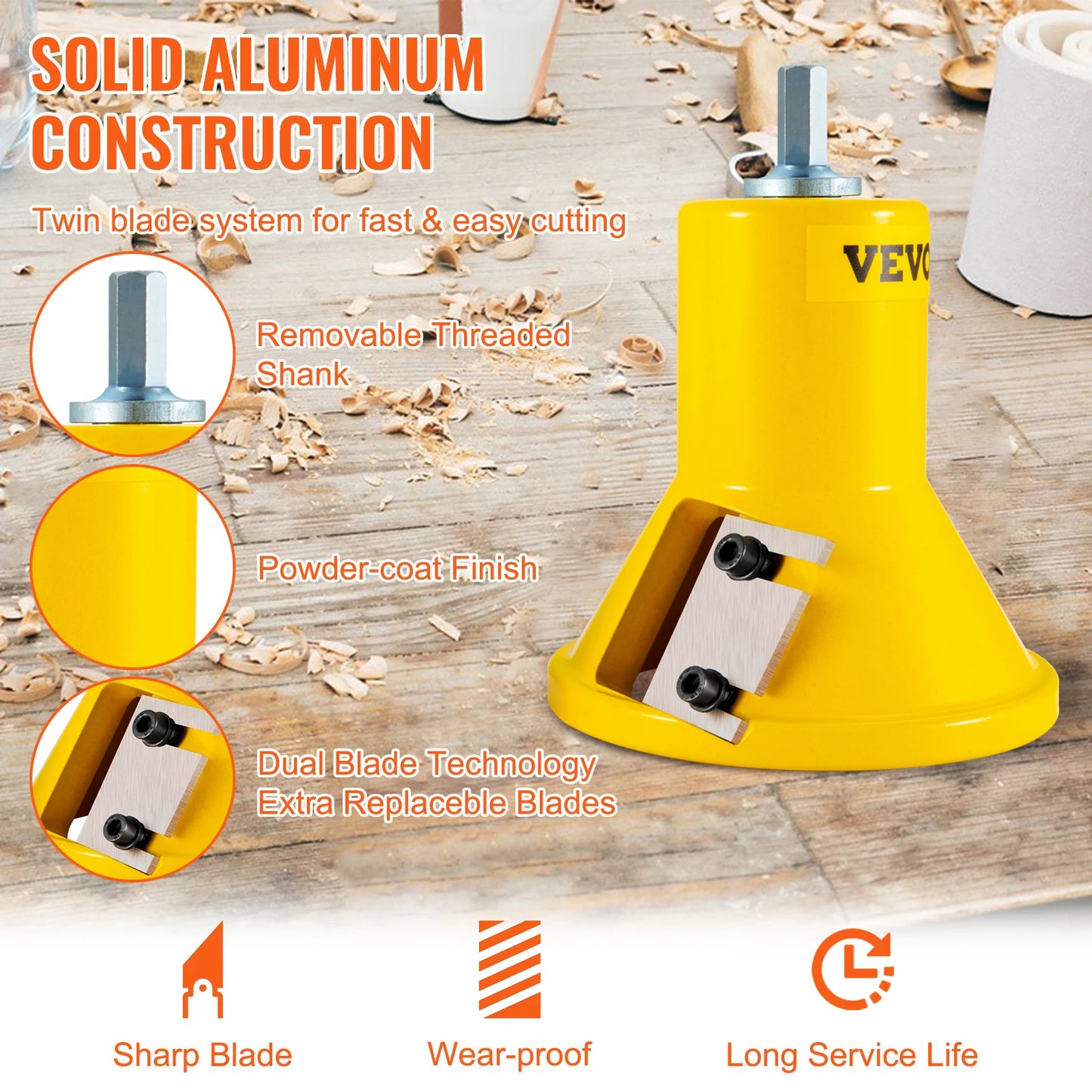 VEVOR 4/6/8Pcs Tenon Cutter Log Furniture Kit 1/1.5/2in Straight/Curved Blades Commercial Woodworking Tool for Corded Drill