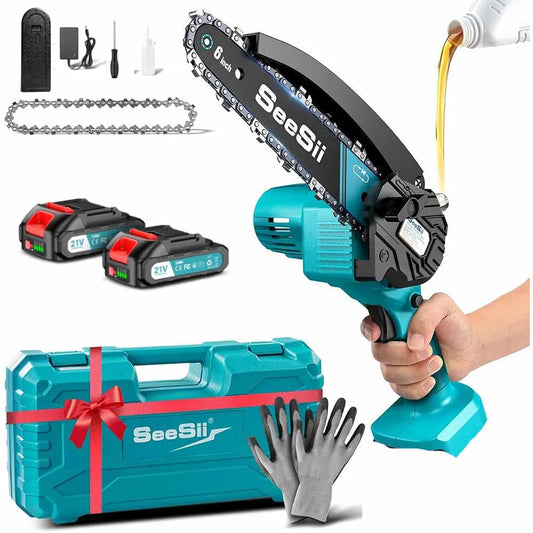SEESII 6 Inch Cordless Mini Chainsaw 15.2 cm Cutting Depth Electric Saw With 18V Makita Battery Included For Woodworking