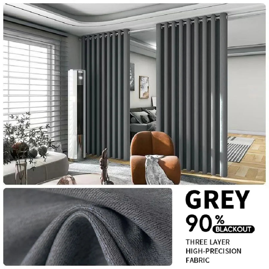 2PCS Room Divider BlackOut Curtain for Living Room, Noise Reduction Curtain with Anti-Rust Grommet Top Blackout Curtain