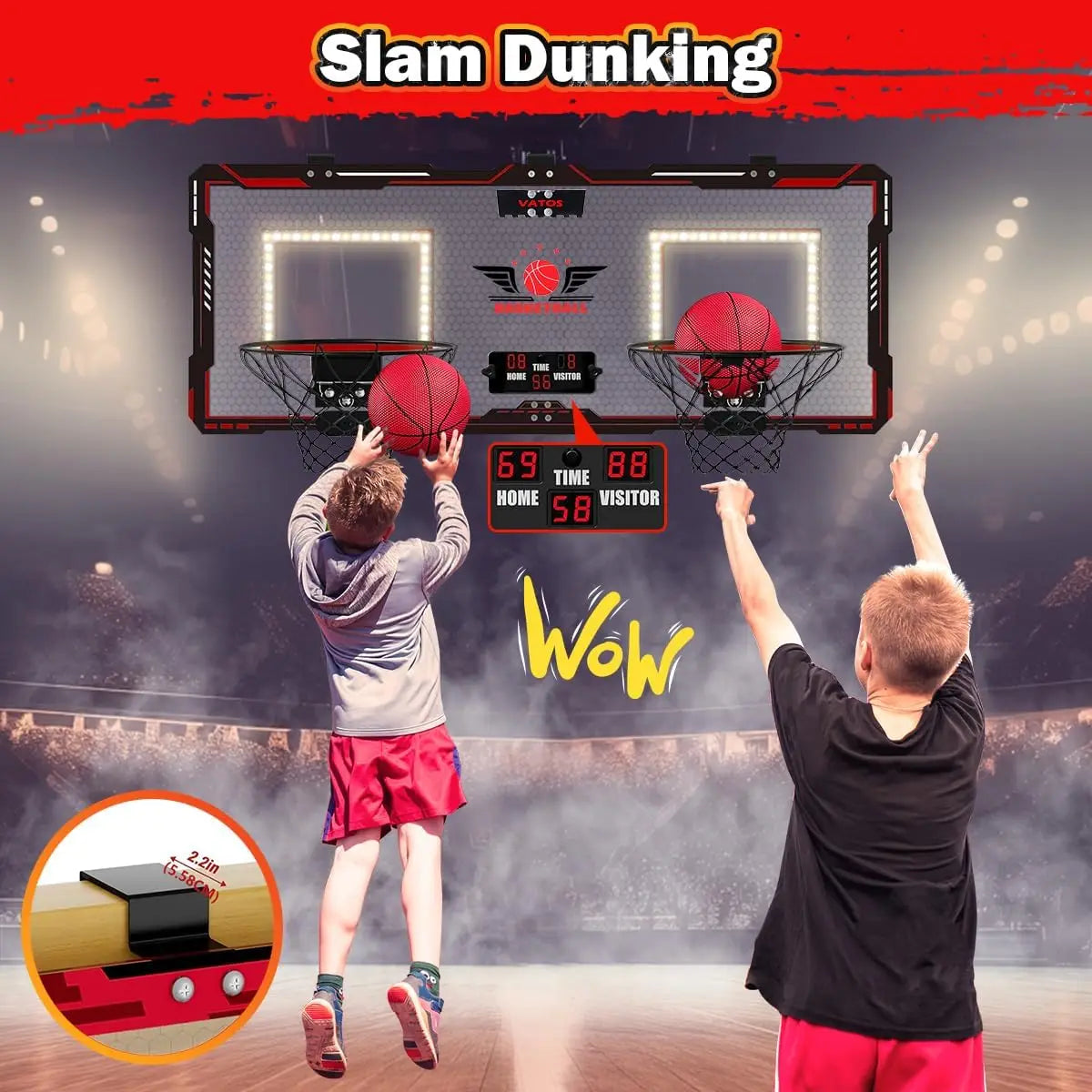 VATOS 2x Basketball Hoop Indoor Outdoor Electric Basketball Mini Scoreboard 4x Balls Toy Gift for Kids Boys Girls Sports Game