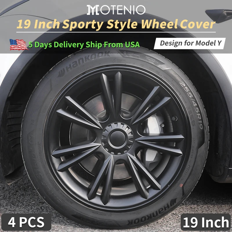 HubCaps Design for Tesla Model Y(2020-2024) 4PCS Wheel Cover 19inch Sporty Full Replacement Vehicle Automobile Accessories Cover