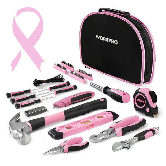 WORKPRO Pink Tool Kit - 236 Pieces Pink Tool Set with Easy Carrying Round Pouch, Household Tool Kit Perfect for DIY, Home Mainte