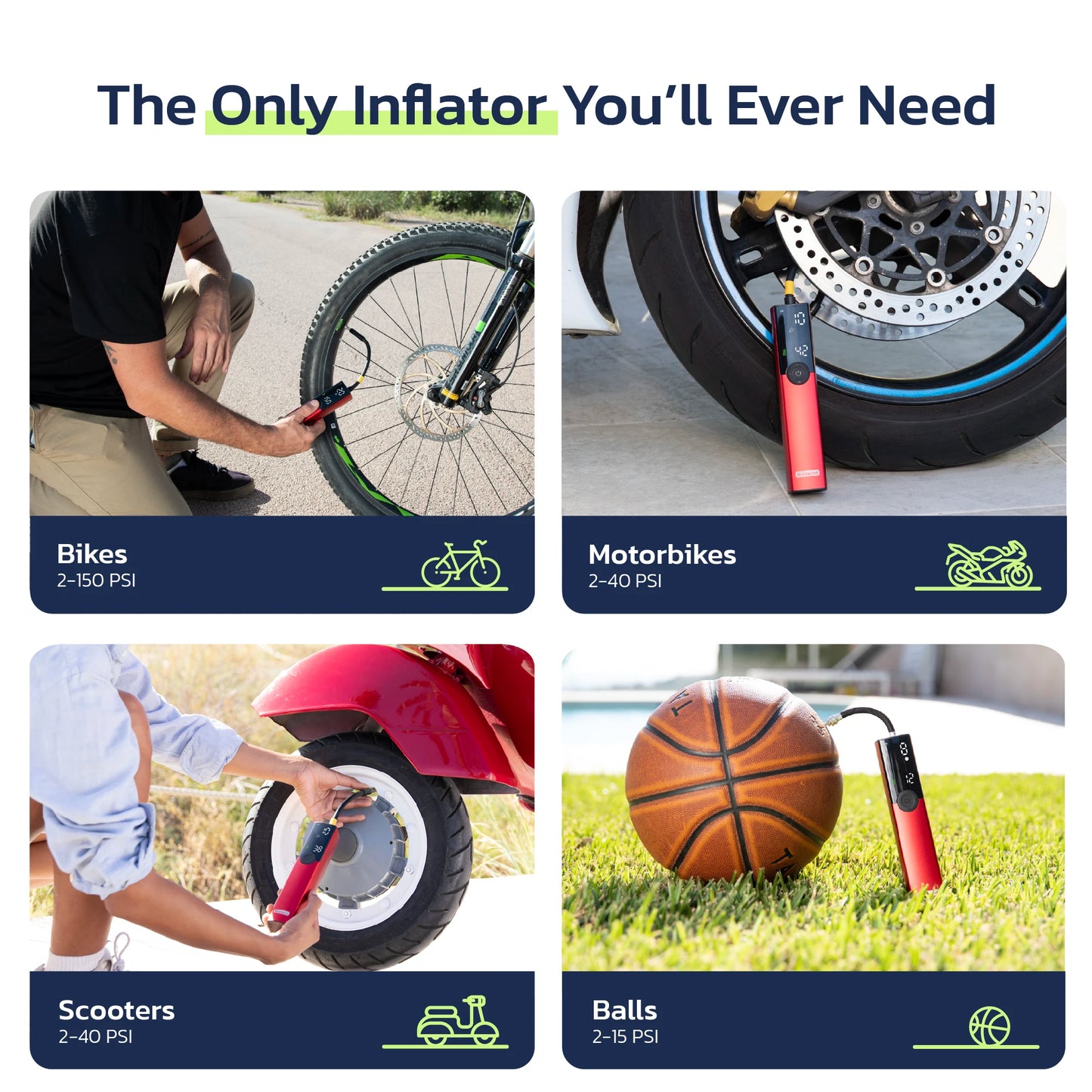 Woowind BP188 Bike Pump The Pro Electric Bicycle Pump Tire Inflator Portable Air Compressor - 150 PSI