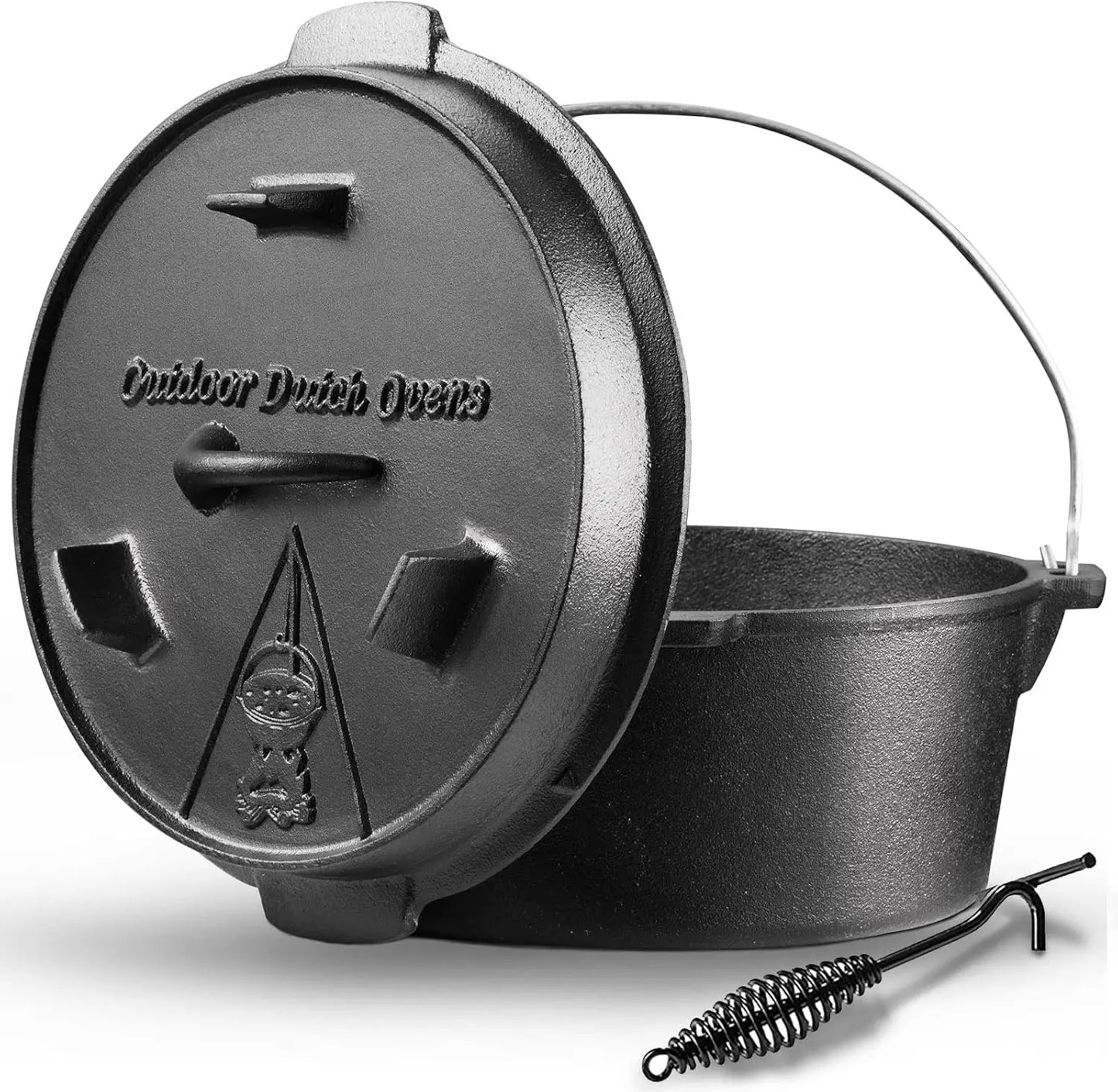 Camping Dutch Oven 12 Qt Pre-Seasoned Cookware Pot with Lid