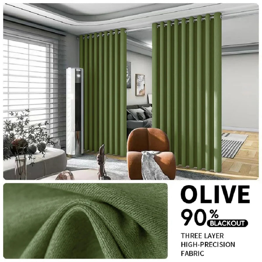 2PCS Room Divider BlackOut Curtain for Living Room, Noise Reduction Curtain with Anti-Rust Grommet Top Blackout Curtain